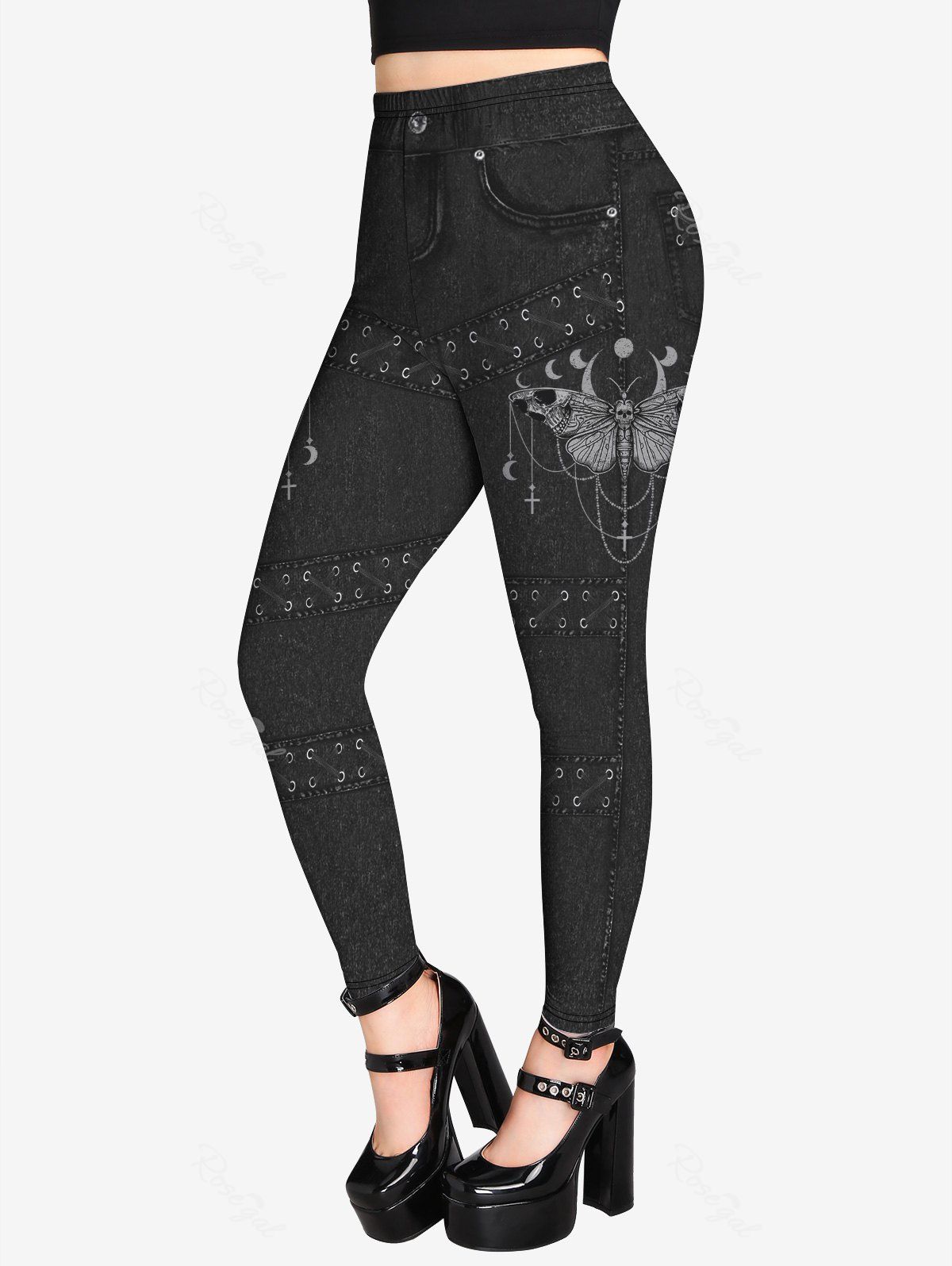 Outfit Gothic 3D Butterfly Jean Lace-up Printed Jeggings  