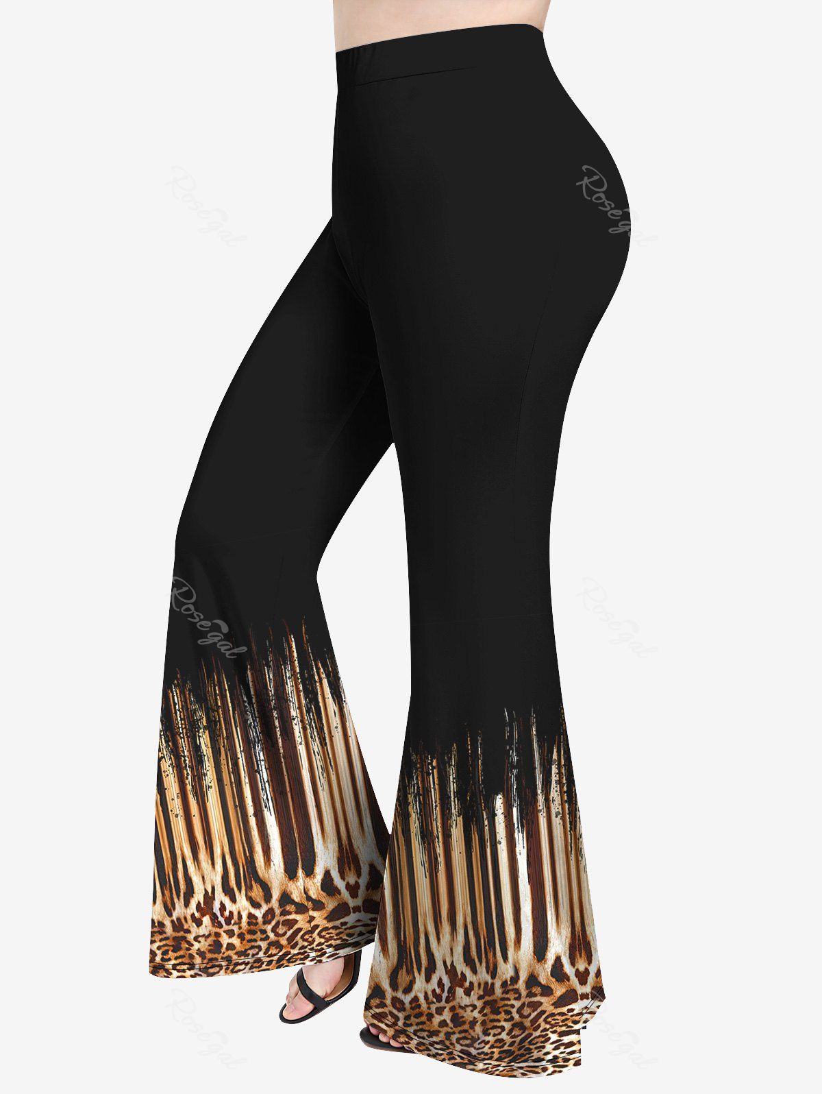 Plus Size Leopard Print Pull On Flare Pants 70s 80s Disco Outfits