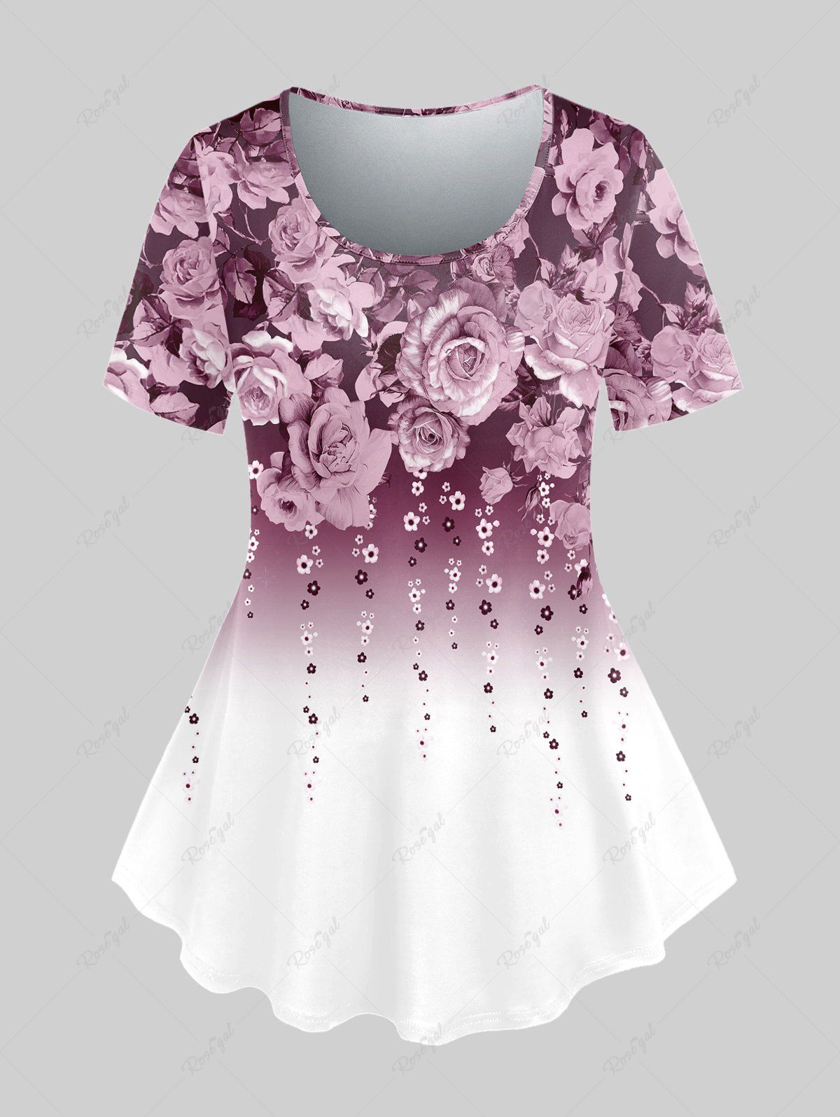 T-shirt Floral Imprimé de Grande Taille Rose clair 1X | US 14-16