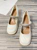 Wide Feet Rhinestone Decor Chunky Heel Mary Janes -  