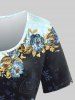 Vintage Floral Print T-shirt and 3D Jean Print Pull On Flare Pants Plus Size Outfits -  