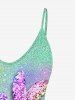 Plus Size 3D Heart Light Beam Sparkling Sequin Colorblocks Print Cold Shoulder Tee -  