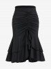 Plus Size Cinched Ruched Layered Flounce Mermaid Midi Skirt -  