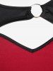 Plus Size Valentine Day Ring Heart-shaped Colorblock Ruched Cutout Mermaid Dress -  