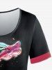T-shirt Brillant 3D Fleur Dragon Imprimés à Manches Courtes de Grande Taille - Rouge 5x | US 30-32