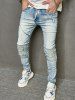 Wrinkle Ripped Design Faded Jeans -  