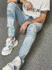 Wrinkle Ripped Design Faded Jeans -  
