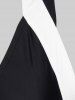Maillot de Bain Tankini Croisé Bicolore de Grande Taille à Col Halter - Noir 3X | US 22-24