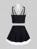 Plus Size Halter Two Tone Crisscross Skirted Tankini Swimsuit -  