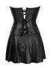 Plus Size Faux Leather Zip Front Corset Top and Pleated Skirt Set -  