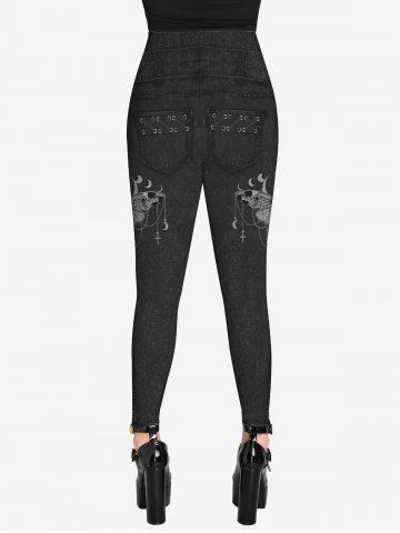 Skull Graphic Tee And 3D Butterfly Jean Lace-up Printed Jeggings Gothic Outfit