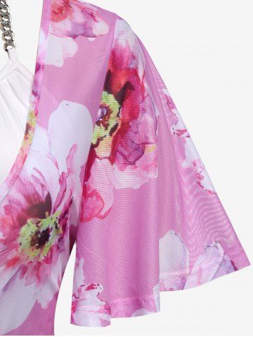 Plus Size Plunging Floral Top and Halter Camisole Set