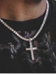 Rhinestone Cross Pendant Necklace -  