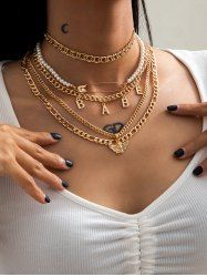 5 Pièces Collier Convexe Guirlande D'Ange Hautement Polies Style Punk - d'or 