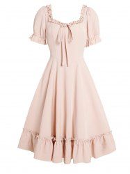 Solid Color Ruffles Short Sleeve Flounce Vintage Dress -  