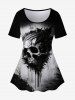 Skull Graphic Tee And 3D Butterfly Jean Lace-up Printed Jeggings Gothic Outfit -  
