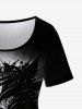 Skull Graphic Tee And 3D Butterfly Jean Lace-up Printed Jeggings Gothic Outfit -  