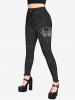 Skull Graphic Tee And 3D Butterfly Jean Lace-up Printed Jeggings Gothic Outfit -  