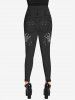 Skull Graphic Tee And 3D Butterfly Jean Lace-up Printed Jeggings Gothic Outfit -  