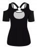 American Flag Skull Print Cold Shoulder O Ring Cut Out T-shirt -  