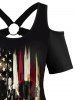 American Flag Skull Print Cold Shoulder O Ring Cut Out T-shirt -  