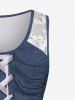 Débardeur 3D Jean Imprimé à Epaule Dénudée de Grande Taille à Lacets - Bleu profond 5x | US 30-32
