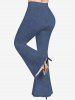 Plus Size 3D Jeans Lace Up Printed Flare Pants -  