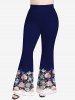 Pantalon Evasé Fleuri Imprimé de Grande Taille - Bleu profond S | US 8