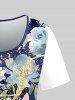 T-shirt à Paillettes Brillantes 3D Imprimé Floral à Manches Courtes Grande Taille - Bleu 5x | US 30-32