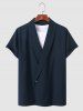 Solid Collar Single Button Shirt and Casual Shorts Set -  