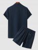 Solid Collar Single Button Shirt and Casual Shorts Set -  