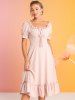 Solid Color Ruffles Short Sleeve Flounce Vintage Dress -  