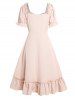 Solid Color Ruffles Short Sleeve Flounce Vintage Dress -  