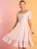 Solid Color Ruffles Short Sleeve Flounce Vintage Dress -  
