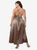 Plus Size Lace-up Cowl High Split Backless Stain Sleep Midi Dress -  