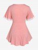 Plus Size Lace Trim Faux Pearls Short Sleeves Surplice Tee -  