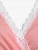 Plus Size Lace Trim Faux Pearls Short Sleeves Surplice Tee -  