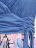 Robe Ligne A Superposée Fleur Imprimée à Manches Raglan de Grande Taille à Volants - Bleu L | US 12