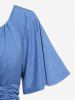 Plus Size Cinched Ruched Flower Printed Raglan Sleeves A Line Surplice Dress -  