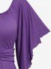 Plus Size Chain Panel Solid Color V Neck Butterfly Sleeves T-Shirt -  