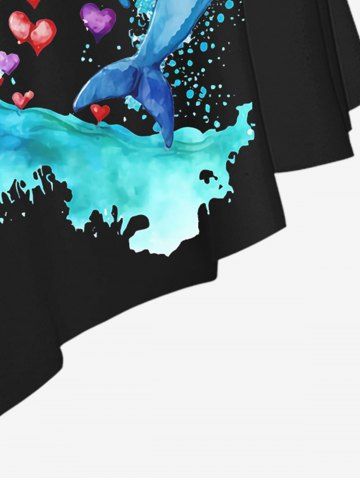 3D Dolphin Sea Waves And Heart-Shape Printed Tankini Top