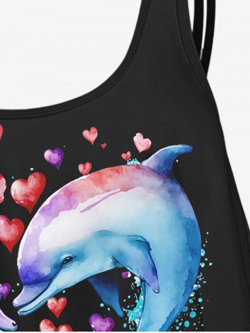 3D Dolphin Sea Waves And Heart-Shape Printed Tankini Top