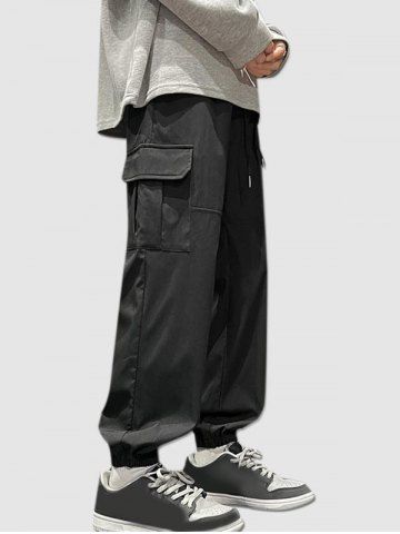 Multi Pockets Design Beam Feet Cargo Pants - BLACK - XS