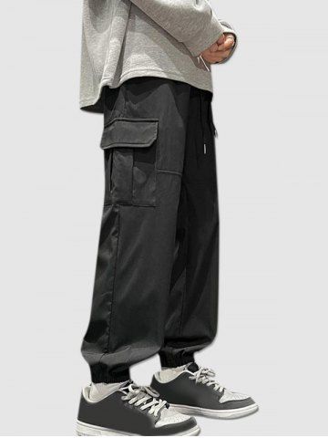 Multi Pockets Design Beam Feet Cargo Pants - BLACK - S