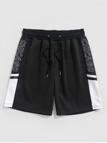 Short de Sweat Bande Adhésive Lettre en Blocs de Couleurs à Cordon