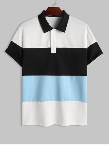 Ladder Colorblock Polo Collared Button Front T-shirt - MULTI-A - L