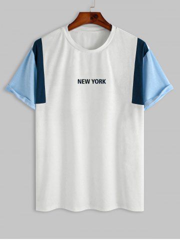 Colorblock New York Pattern Short Sleeves T-shirt - WHITE - L