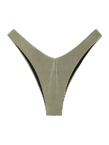 Ribbed High Cut Bicolor Bikini Bottom - GREEN - M