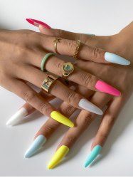 5Pcs Retro Drip Oil Love Circle Acrylic Rings -  