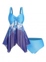 Ensemble de Tankini Rembourré Asymétrique à Fleurs à Taille Haute Grande Taille - Bleu profond 4X